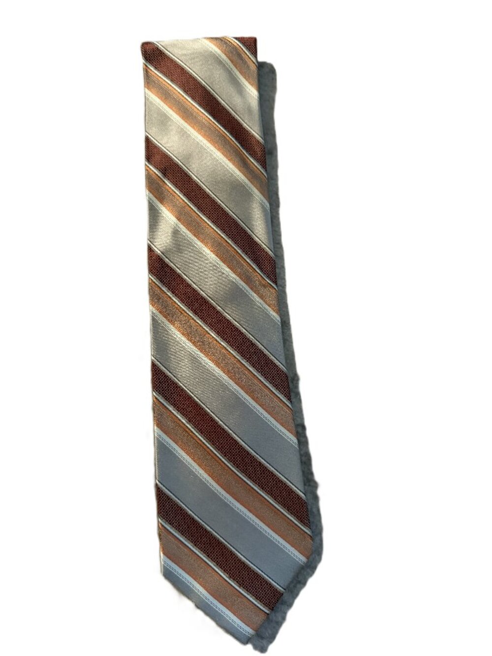 Burma Bibas 100% Silk Tie – (Silver, Copper & Maroon Diagonal Stripes)